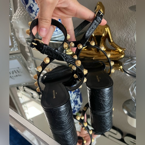 Balenciaga Leather Block Heel Studded Sandals - Picture 6 of 16